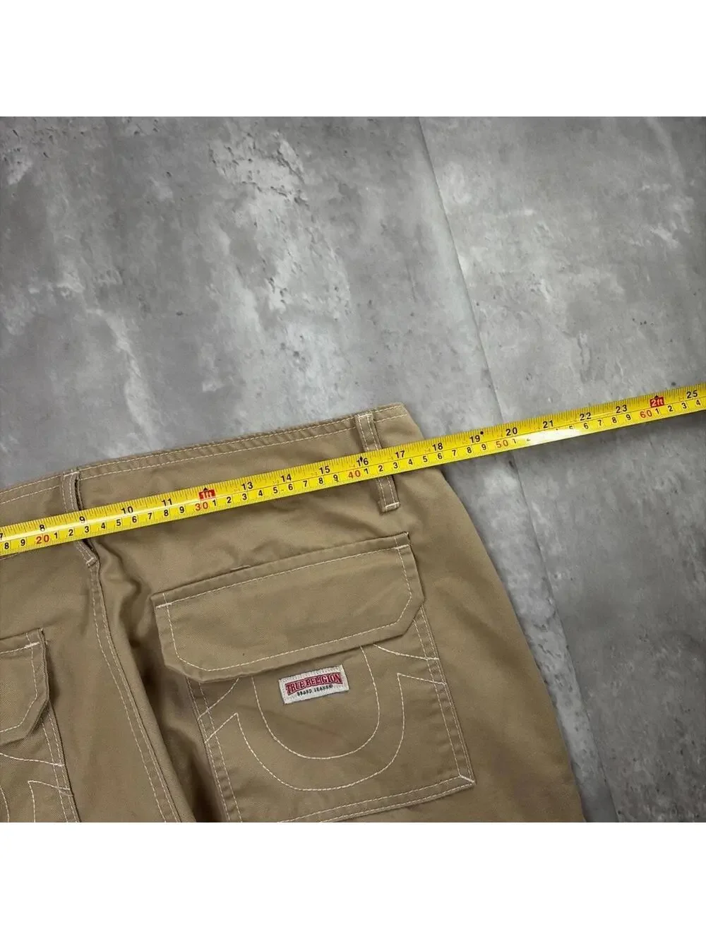 Y2K Beige True Religion Grunge Baggy Cargo Skater Pants